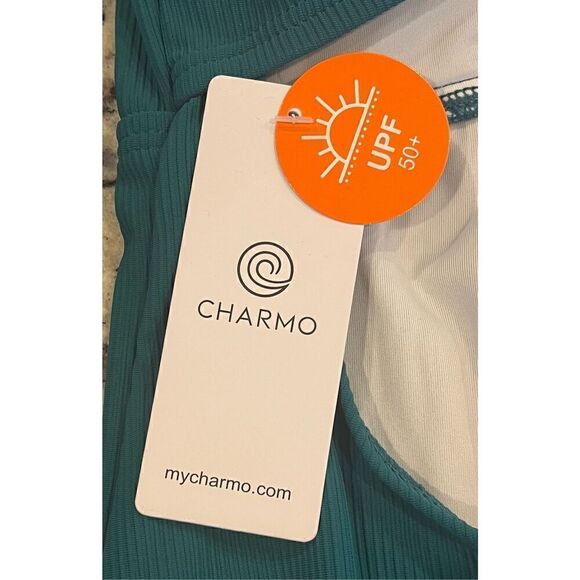 Charmo Ribbed Swimsuit Cutout Scoop Neck Bathing Suit High Cut Padded Monokini - Picture 5 of 6